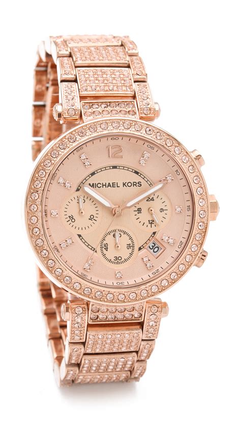 michael kors rose gold and pink watch|Michael Kors parker chronograph watch.